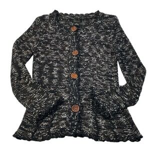 BCBGMAXAZRIA Black Marled Knit Peplum Cardigan Sweater‎ XL Button Front Ruffle